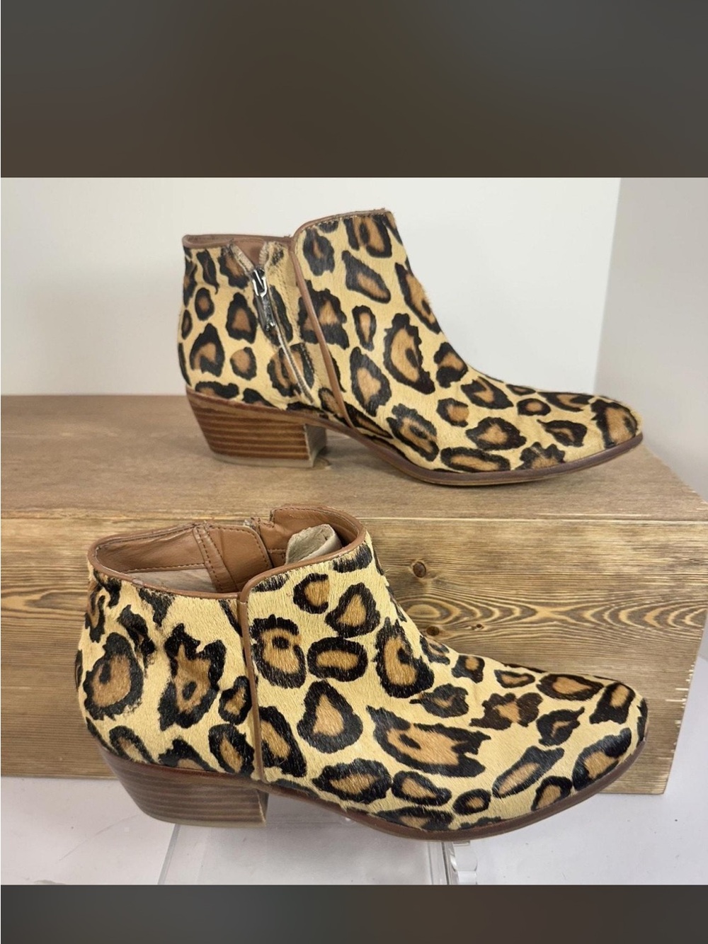 Sam Edelman Leopard Print Ankle Booties in Tan and Black